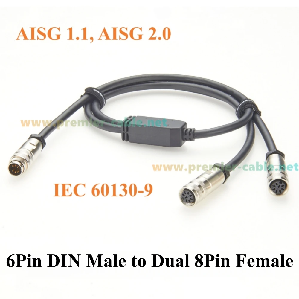 AISG RET Control Cable Two‑Way Splitter M16 6Pin DIN Male to Dual 8Pin Female Remote Electrical Tilt Controller ATCB-B01-Y-C30
