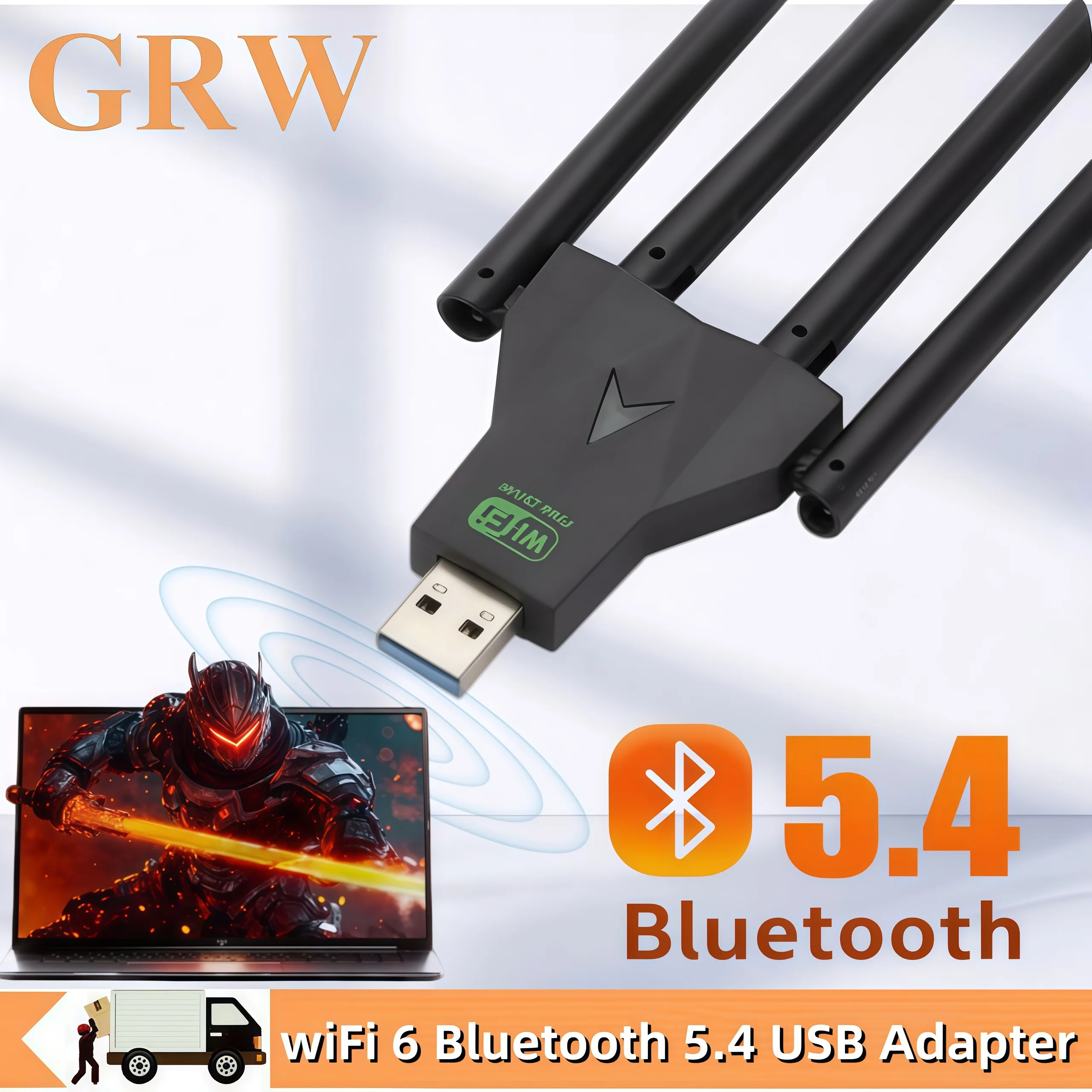 WiFi 6 Bluetooth 5.4 USB Adapter  1300Mbps Dual Band 2.4G/5G Wireless Network Card with Long Range Antenna.  for Laptop PC