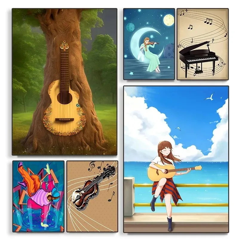 Pintura de lienzo de música moderna para decoración del hogar, arte escolar, baile, violín, Ballet, Piano, Impresión de pared