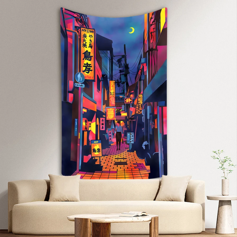 XxDeco Landscape Anime Tapestry Japan Streets Painting Printed Large Fabric Of Room Decoration Wall Hanging Carpets Sofa Blanket