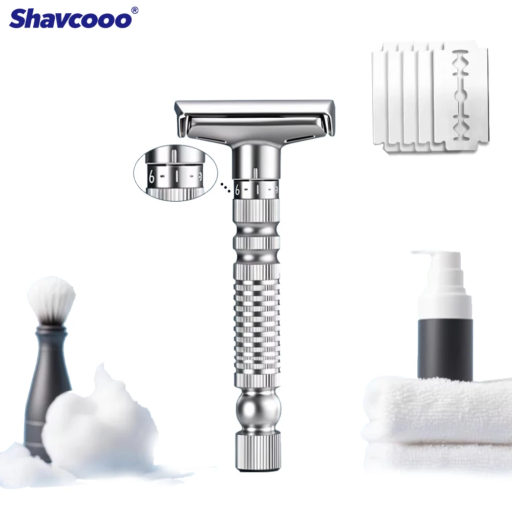 Shavcooo GP203 Glide 2.0 Pro Advanced 1-6 Adjustable Safety Razor 5 One Blade Classic Shaver for Man Home Use Beard Accessories