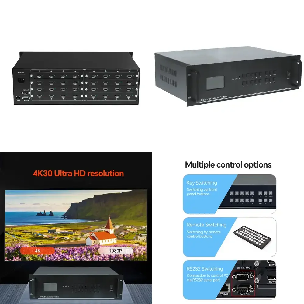 16x16 4K30 HDM I HDCP AV Distribution Matrix Switcher with Metal Chassis and Panel Key/RS232 Control