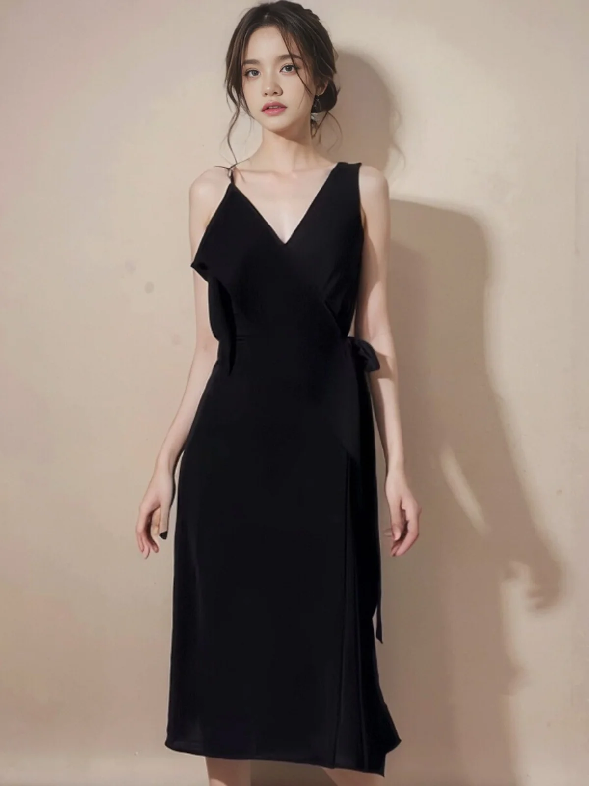 

Ele Bla Evening Gown Women's Dr Birthday Par Ball Luxury Mid-Length Skirt Korean Sle Deep V Neline Polyester F...