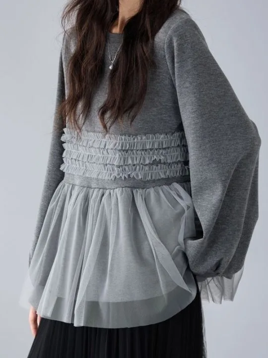 

Повседневный свободный свитшот женский, весна-осень, новинка, с лоскутным узором и сетчатыми вставками, милый дизайн, круглый вырез, длинный рукав, полиэстер