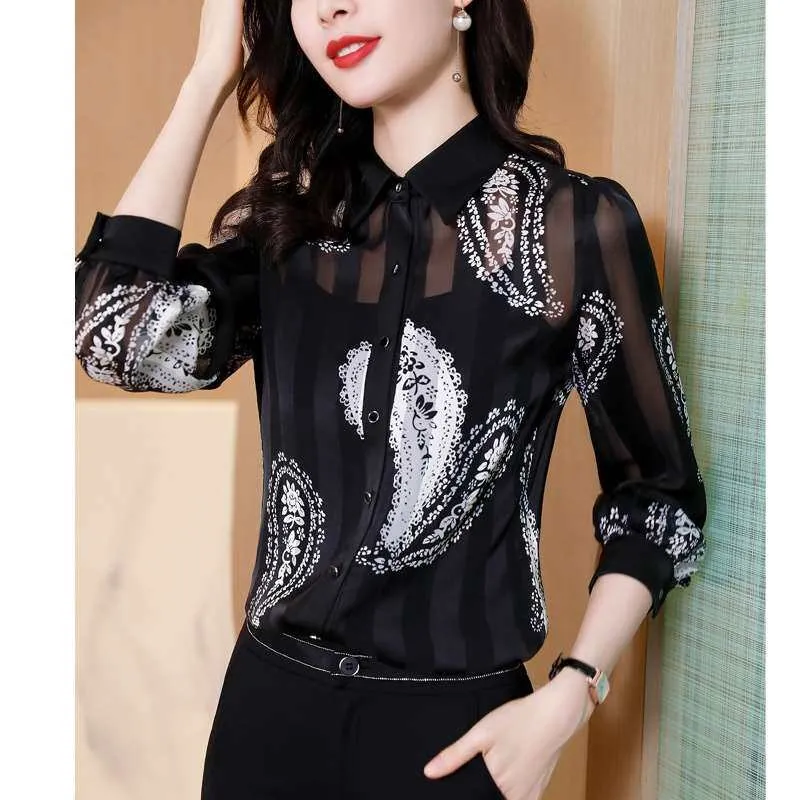 

Women's Silk Shirt Early Autumn New Long Sleeve Chiffon Neck Floral Print Comfortable Breathable Commute Style Clothing