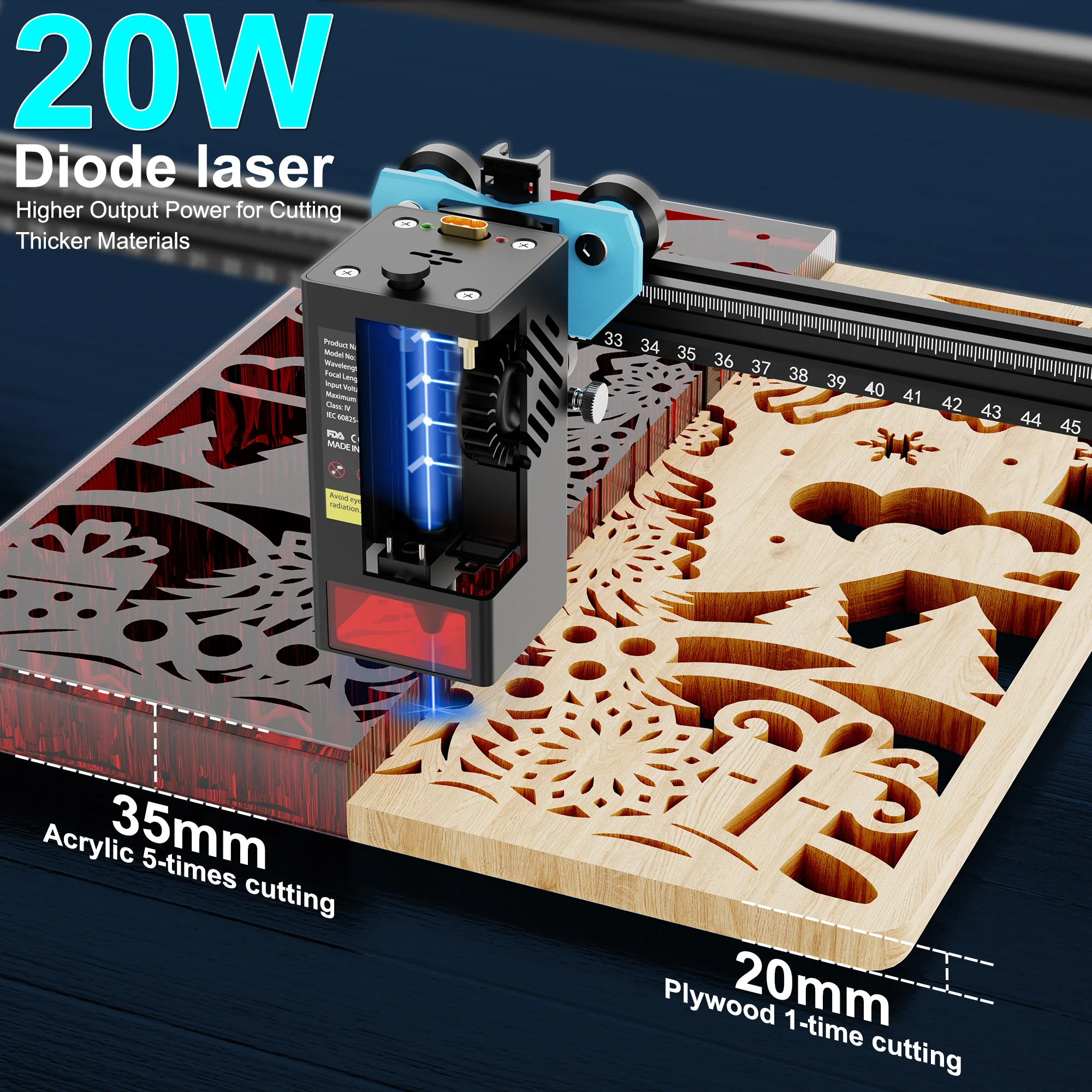 Twotrees TTS-20W MAX Laser Engraver Y-axis Dual Motor Design Laser Engraving Cutting Machine Support Wifi Large Size 600x600mm