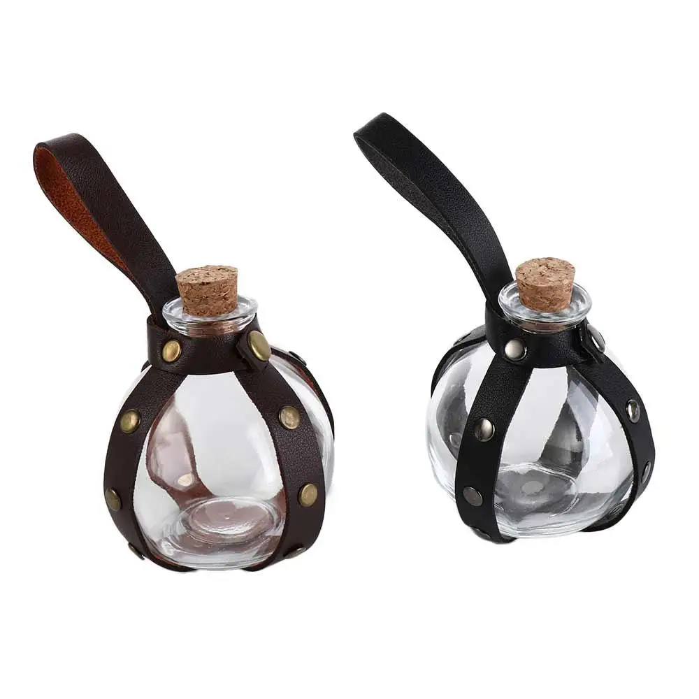 Zauberer Glas runde Flasche Trank Flasche Holster Gürtel taschen Kunstleder Zaubertrank Glasflasche mittelalter lichen Steampunk