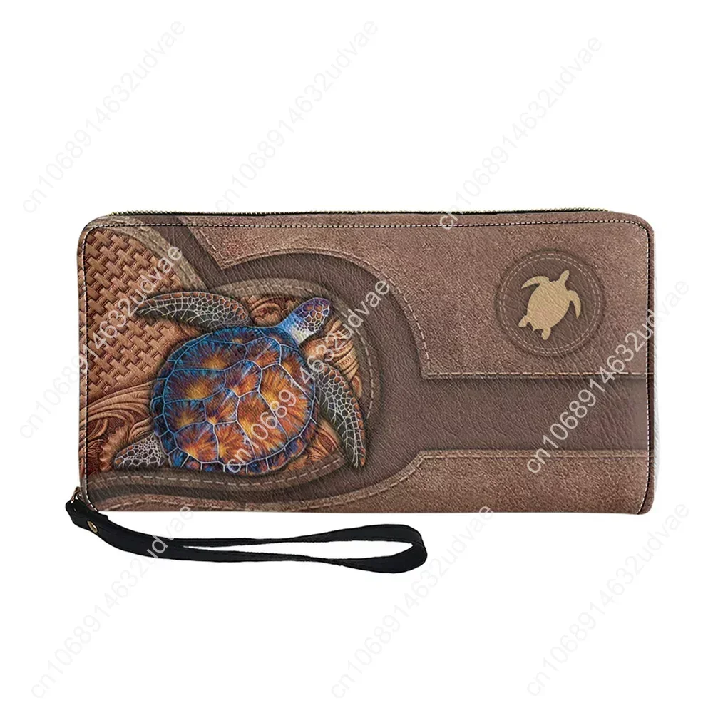 Vintage Tribal Turtle Printing Fashion Clutch Wallet for Women Long PU Leather Mobile Phone Bags Coin Purse Porte Monnaie Femme