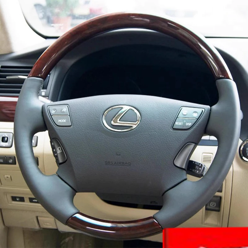 Hand Stitched Non-Slip Genuine Leather Peach Wood Grain Car Steering Wheel Cover For Lexus LX570 LS460 2005-2013 Auto Parts