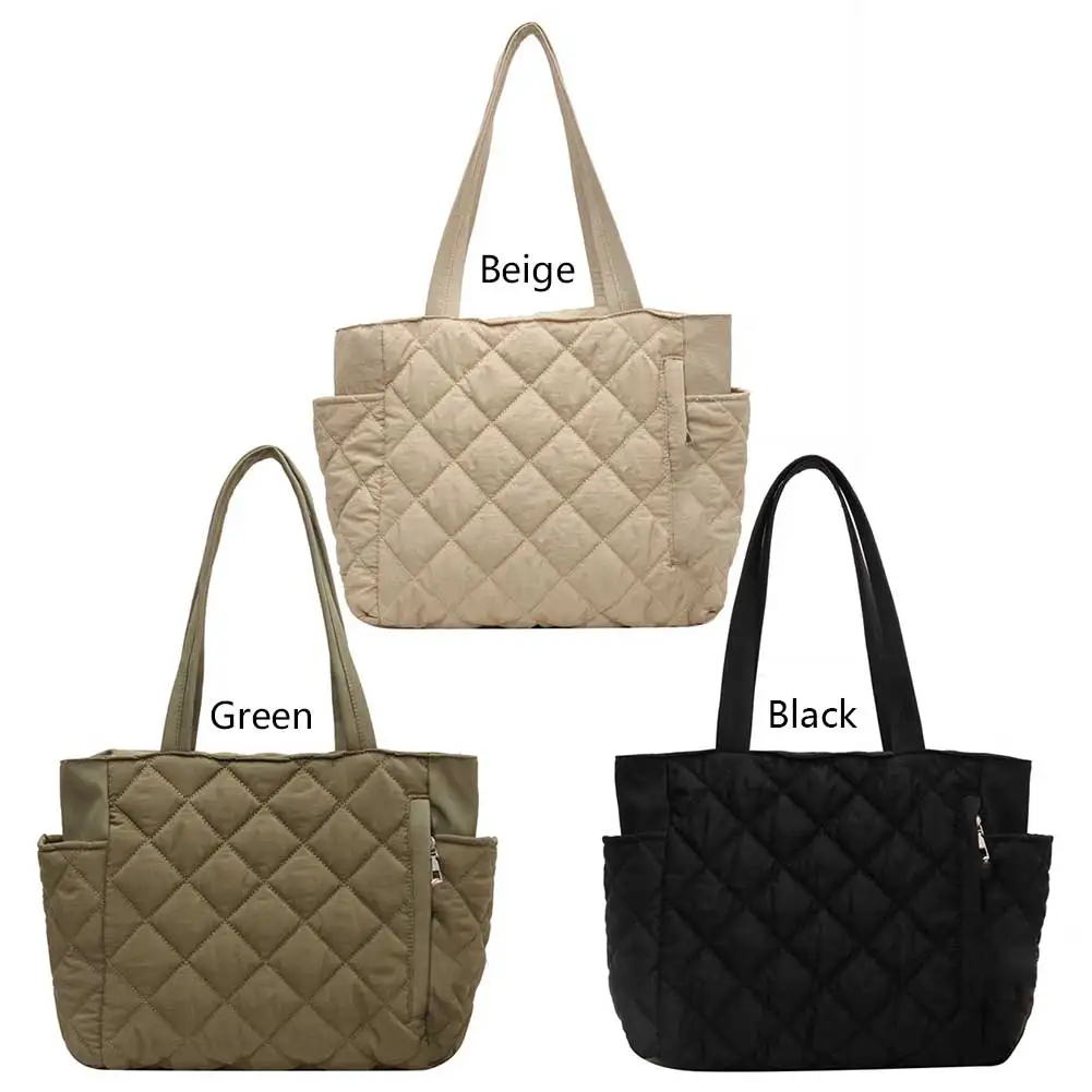 Women Padded Hobo Handbag Zipper Lightweight Handbag Large Capacity Down Satchel Bag Diamond Quilted Tote Bag Slouchy Travel Bag