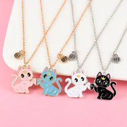 Luoluo&baby 2Pcs/set Cartoon Animal Alloy Cat Best Friend Necklace for Kids Girls Fashion Friendship Gifts