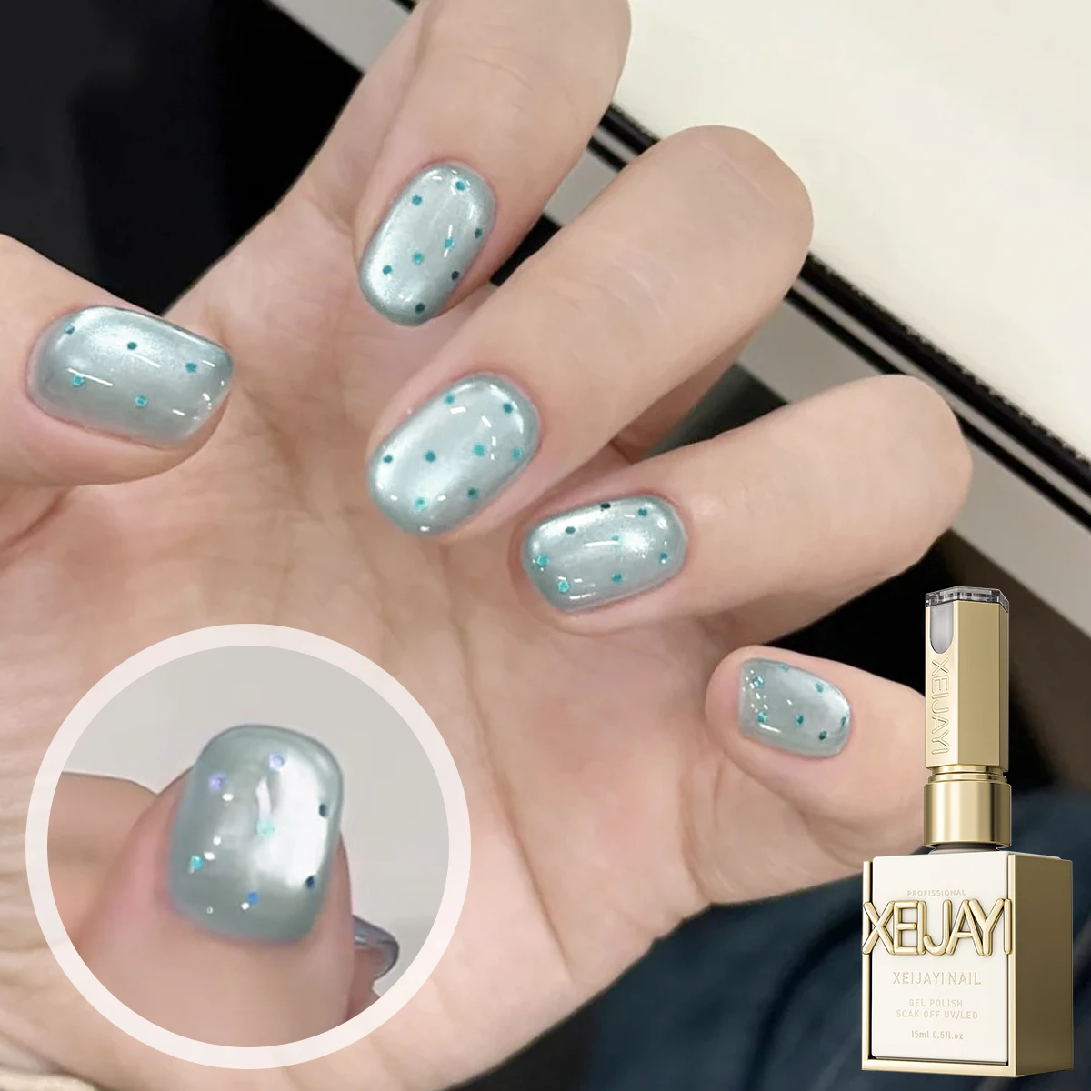 1PC 15Ml ポルカドットキャットアイジェルネイルポリッシュ、UV LED硬化、長時間持続する速乾性ネイルアートジェル - 女性への理想的なギフト