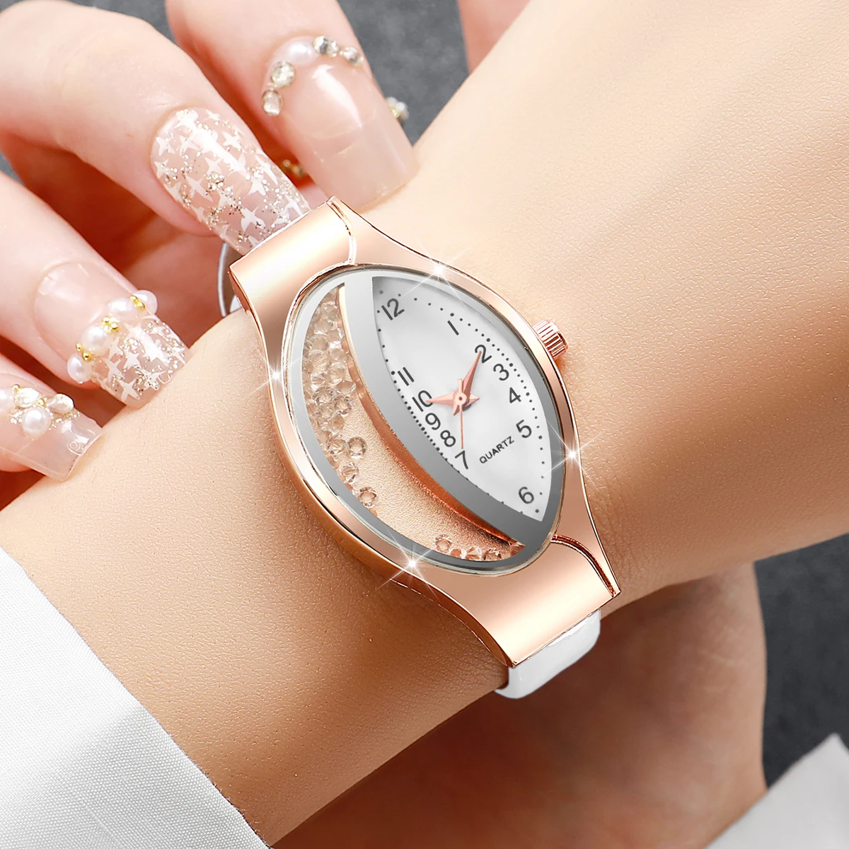 Fashion Rhinestone Women Quartz Wristwatch Casual Leather Strap Arabic Dial Watch For Ladies Clock Reloj Mujer (Without Box)
