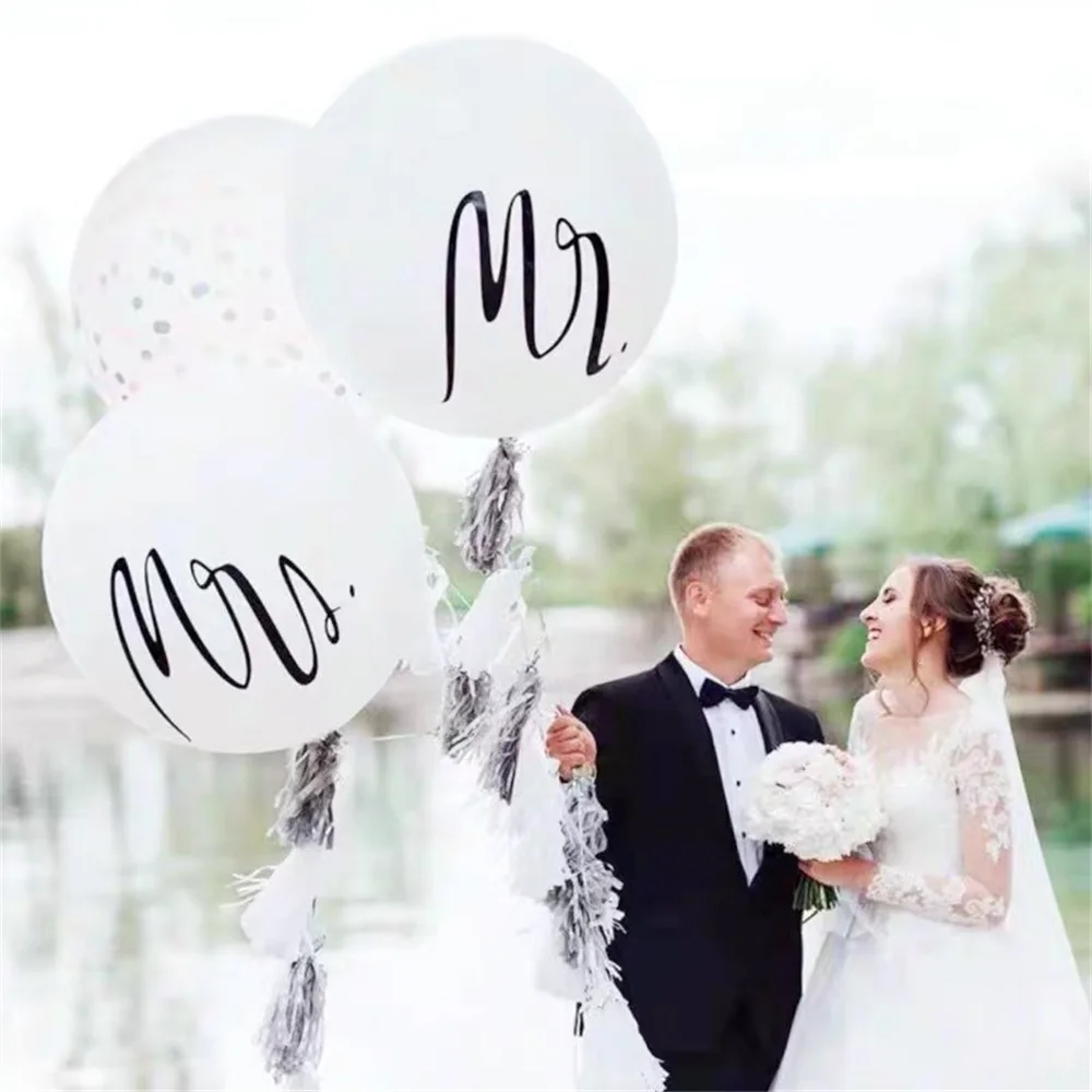 36inch Giant Round White Print Mr&Mrs Latex Balloons Wedding Valentine's Day Propose Mariage Globos Blloon Decoration Supplies