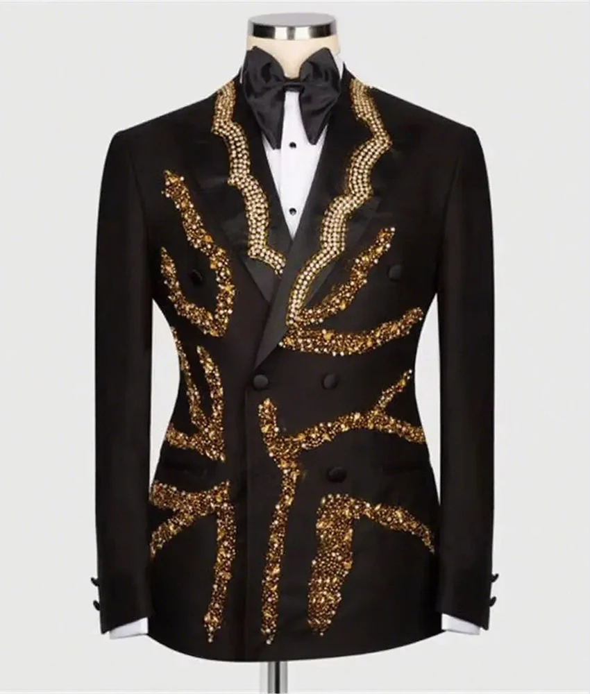 

Мужской модный блейзер с пайетками и бисером, двубортный, приталенный, для свадьбы, выпускного, вечеринки и выступлений на сцене.