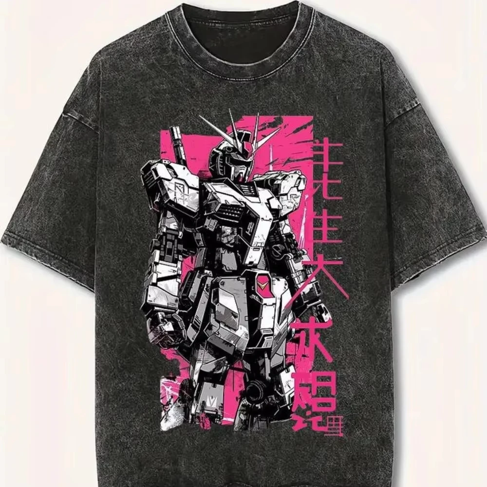 2026 New X-78-2 Gundam Quality T-Shirt Men and Women Cotton Vintage Washed Print Streetwear Sports Tops