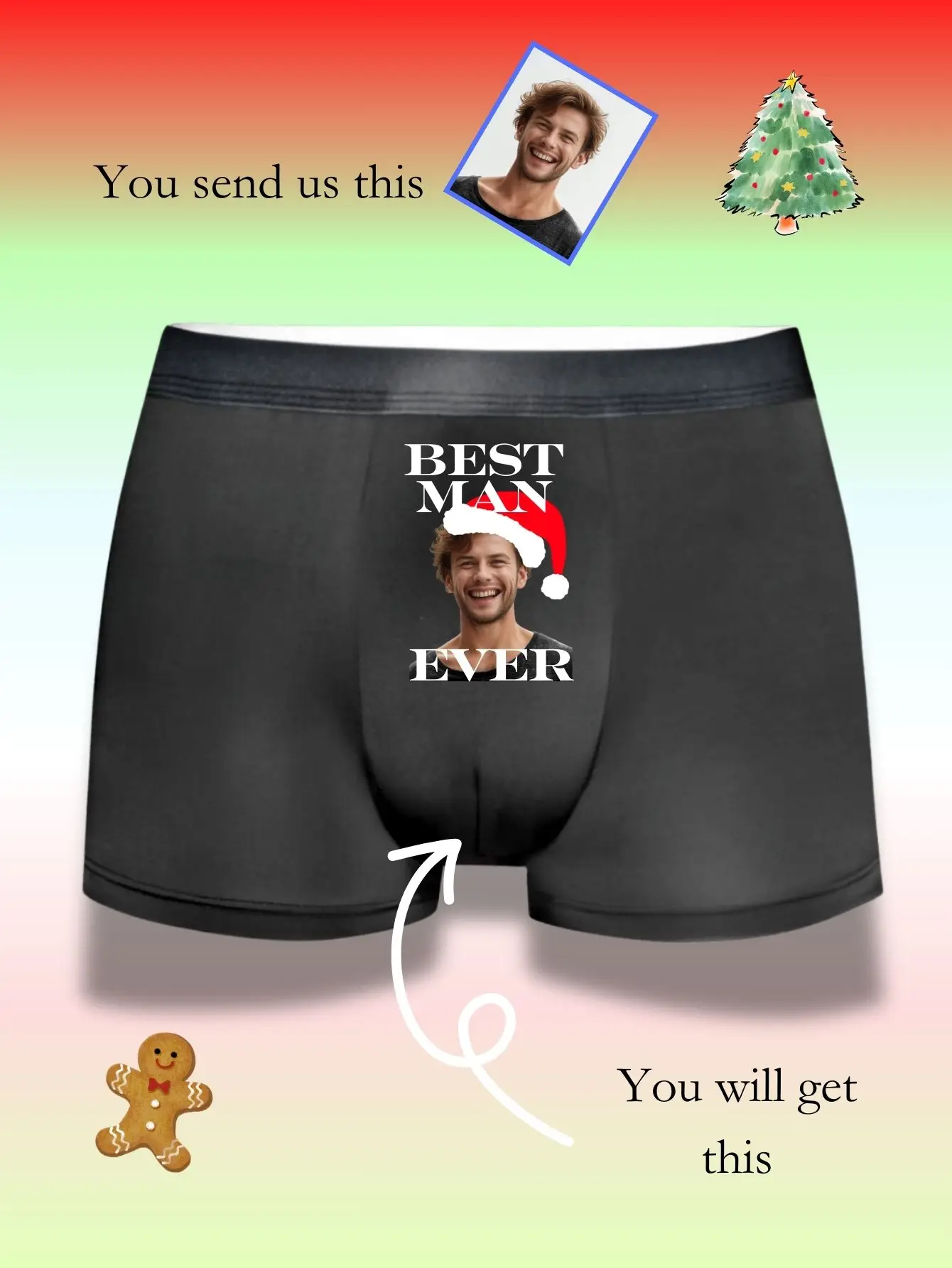 

Personalized Christmas Face Photo Boxer Briefs Best Man Ever Santa Print Custom Underwear Gift for Husband Anniversary for Dad