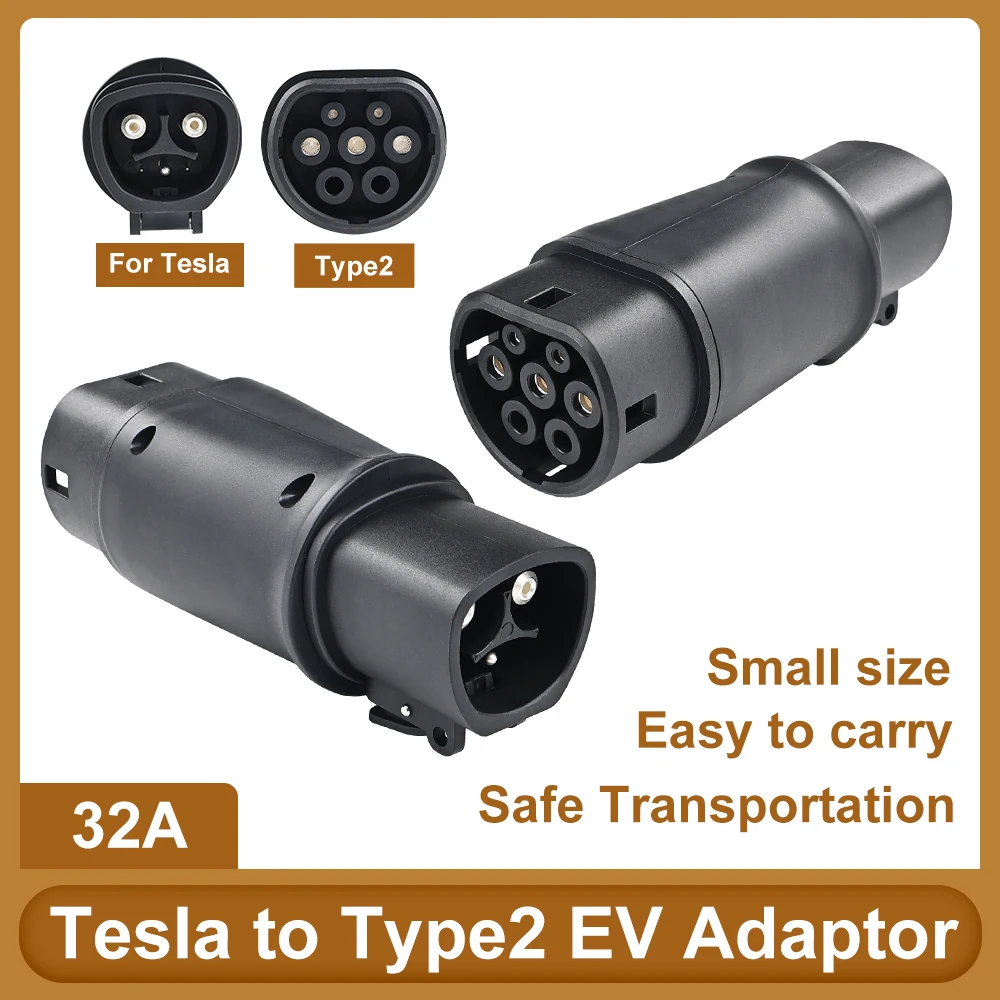 ADPOW For Tesla to Type2 Charger Adapter 32A MAX AC 250V EV Charging Connector NACS To IEC 62196 Charging Accessories for EV