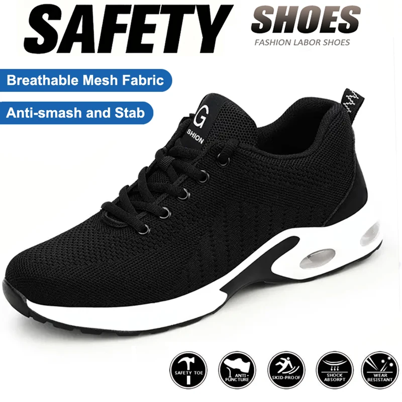 

Air Cushion Work Safety Shoes For Men Breathable Work Sneaker Steel Toe Shoes Man Anti Smash Anti-puncture Function Safety Boots