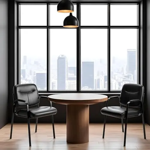 Leather Guest Chair with Padded Arm, Waiting Room Chairs Stationary Rest for Reception Area Conference Room Lobby Home