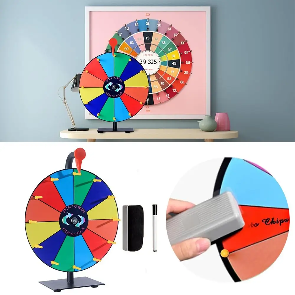 

Wheel-12 Slots Heavy Duty Prize Color Editable Eraser Wheel Color Editable Spinning Prize With Dry Erase Marker