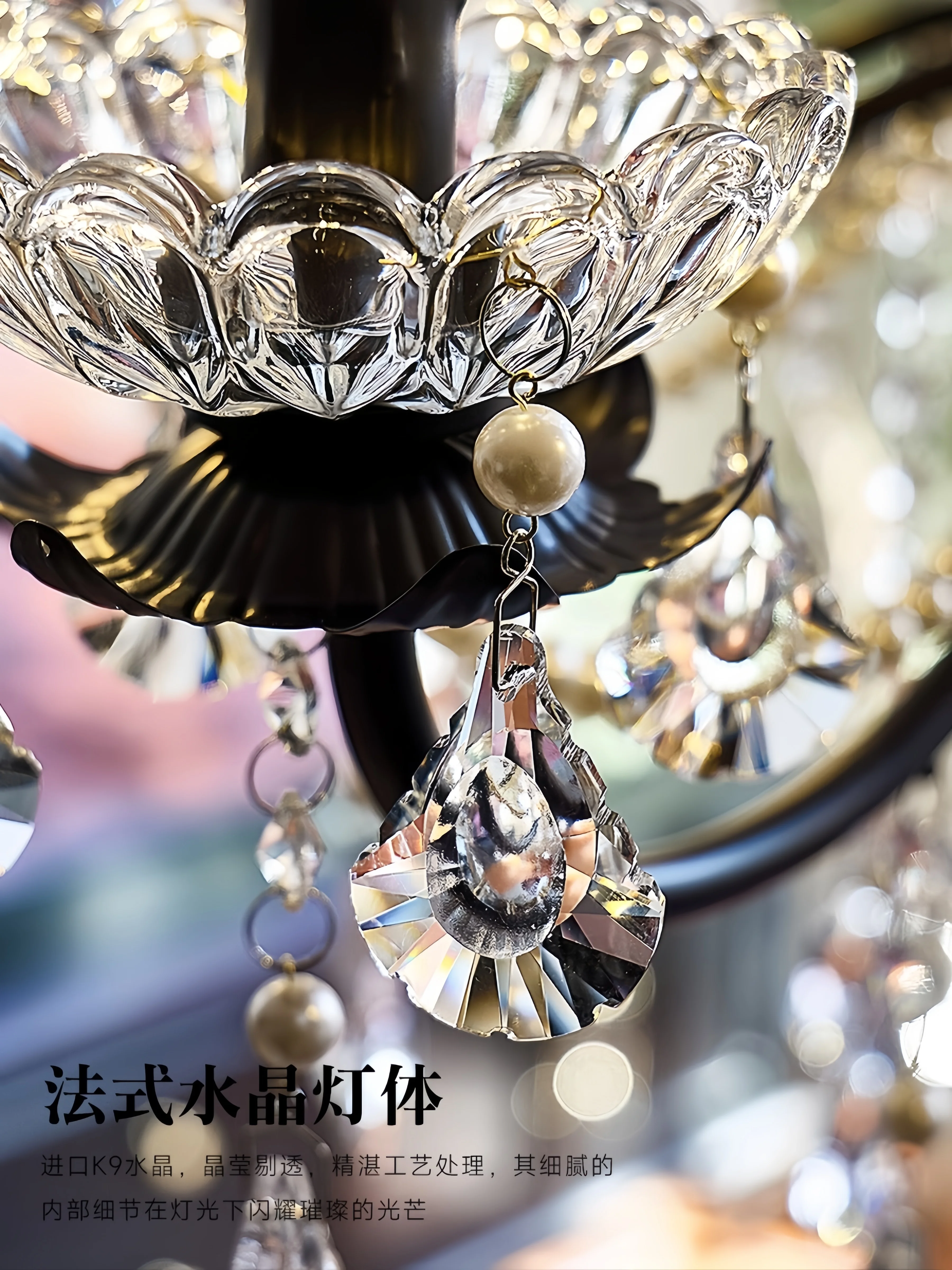 French Luxury Crystal Chandelier Ancient Style Candle Lamp American Retro Dining Room Living Room Villa Staircase Pendant Light