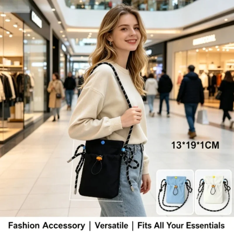 Lightweight Minimalist Macaron Mini Nylon Drawstring Phone Bag for Women Japanese Korean Style Crossbody Shoulder Bag
