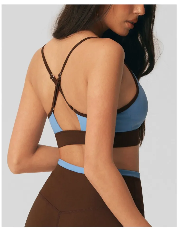 Summer Yoga Bra Women Color Blocking Sports Underwear Gym Top Shockproof Fitness Push Up Workout Sports Bra Yoga Crop Top