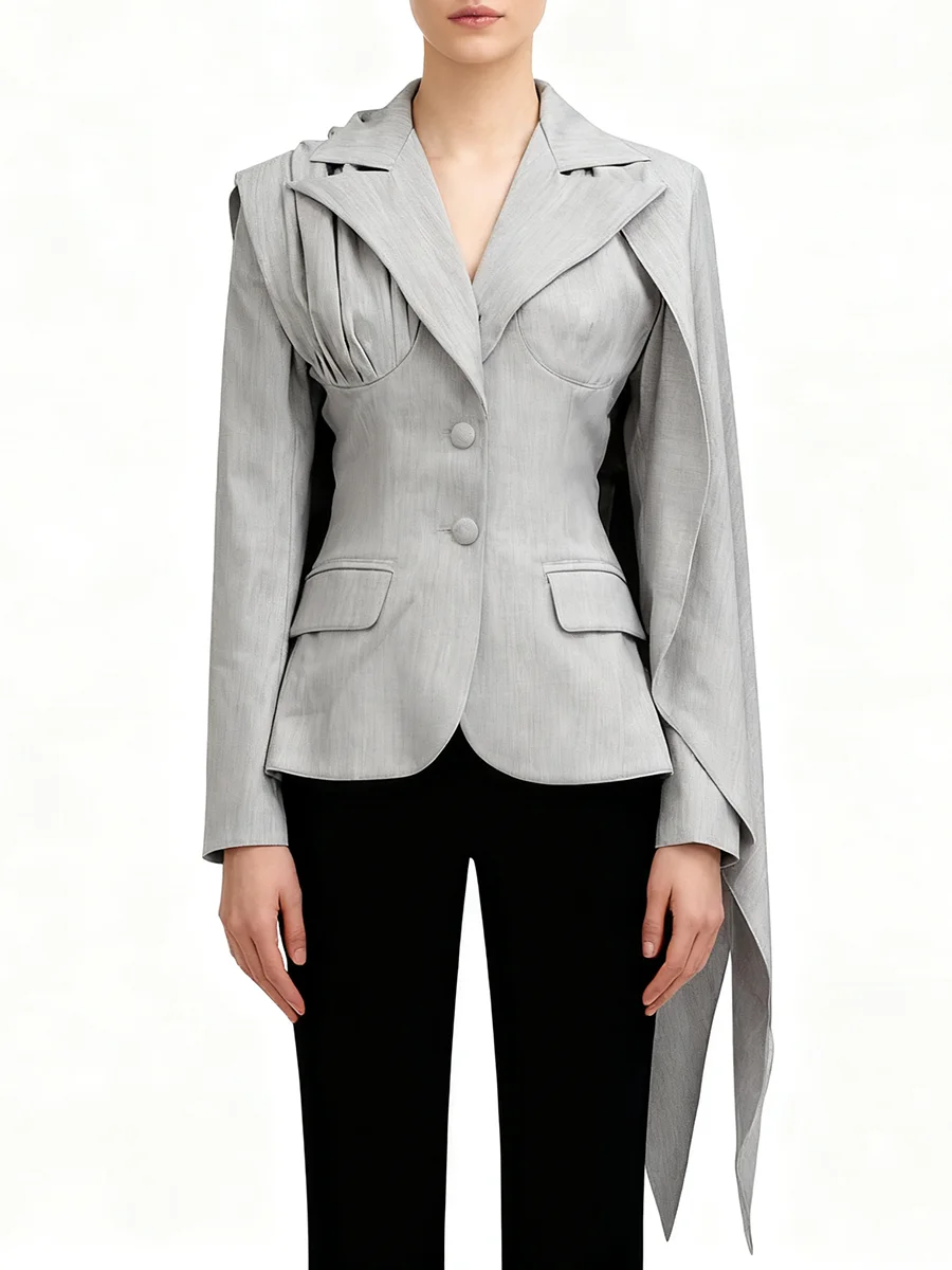 VGH Cappotto firmato chic di fascia alta da donna Colletto dentellato Manica lunga Patchwork Giacca monopetto slim con cappuccio Donna Nuovo