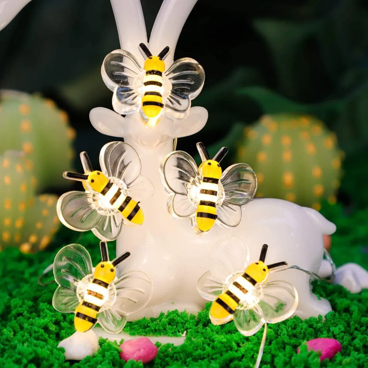 20 luces de hadas de abeja con batería USB, guirnalda de luces de abeja para dormitorio, plantas, Patios, fiesta, boda, Navidad, luces decorativas