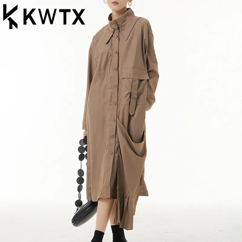 

KWTX SS25 Women’s Lightweight Asymmetrical Trench Coat Solid Color Single-Breasted Minimalist Long Sleeve Elegant Luxury Coat