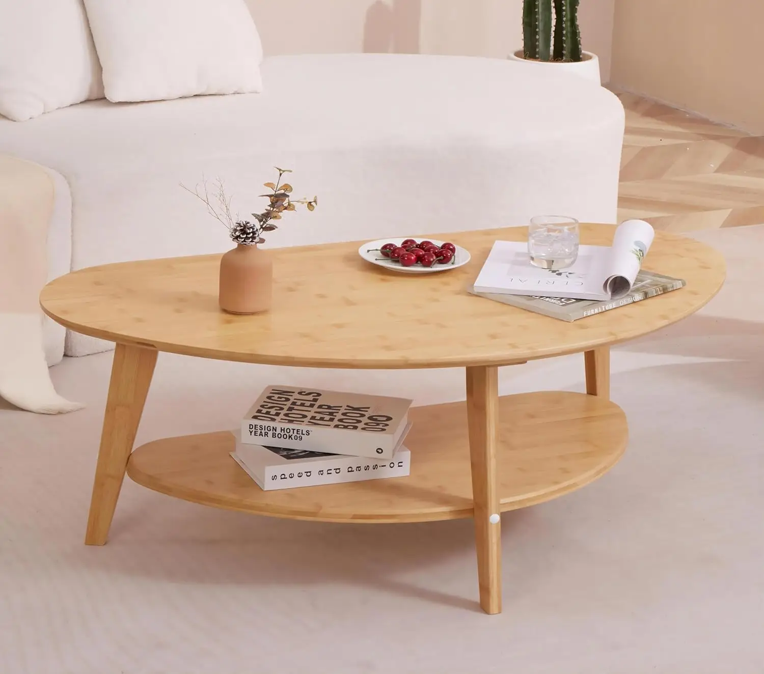 Modern Oval Coffee Table with Storage Shelf 41.5" Oval Coffee Table for Living Room 100% Solid Tables for Home House Apt