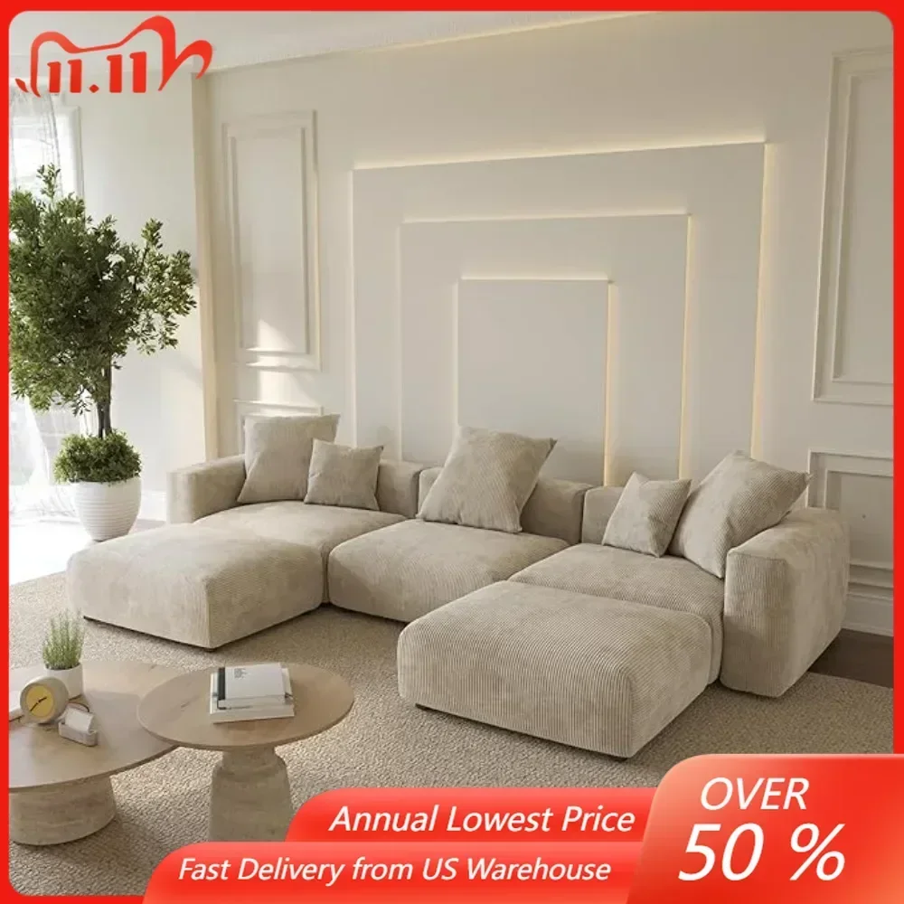 

Modular U Shaped 5 Seater Sectional Sofa Couch with 2 Ottomans,4 Pillows,Cushion Covers Removable& Replaceable,Living Room Sofas