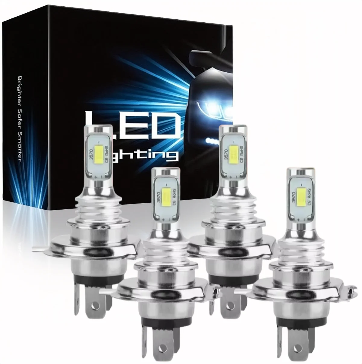 

4pcs H4 9003 Super White LED Headlight Bulb Conversion Kit Fog Light Plug/ Play