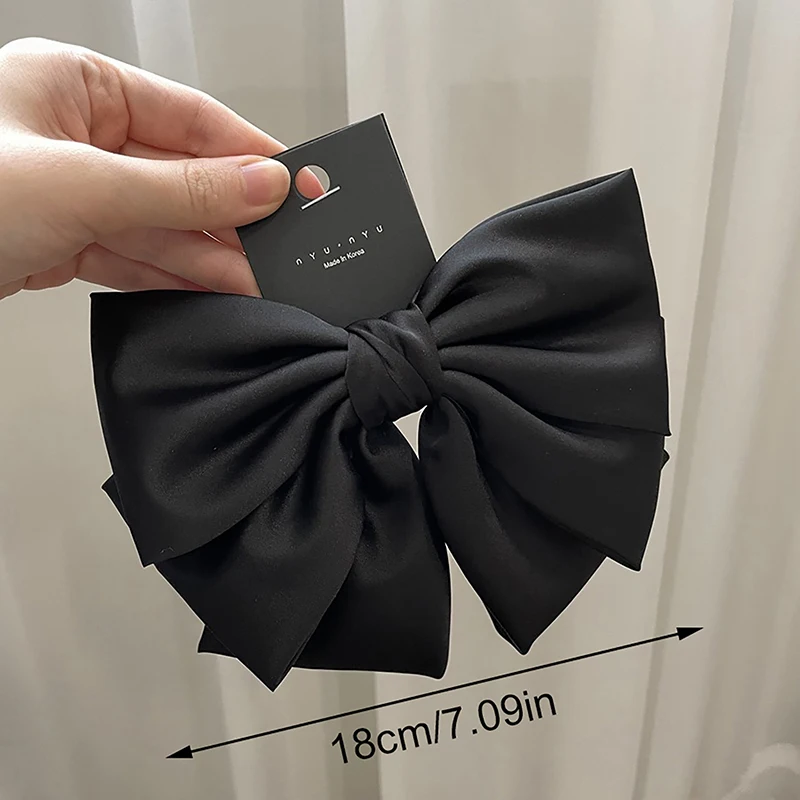 Elegant Bow Ribbon Hair Clip Fashion Simple Solid Satin Spring Clip Hair Pin Retro Headband With Clips Girls Hair Accessories