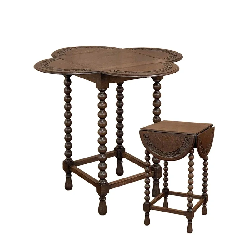 

Antique folding full oak small side table folding butterfly semi-round coffee table