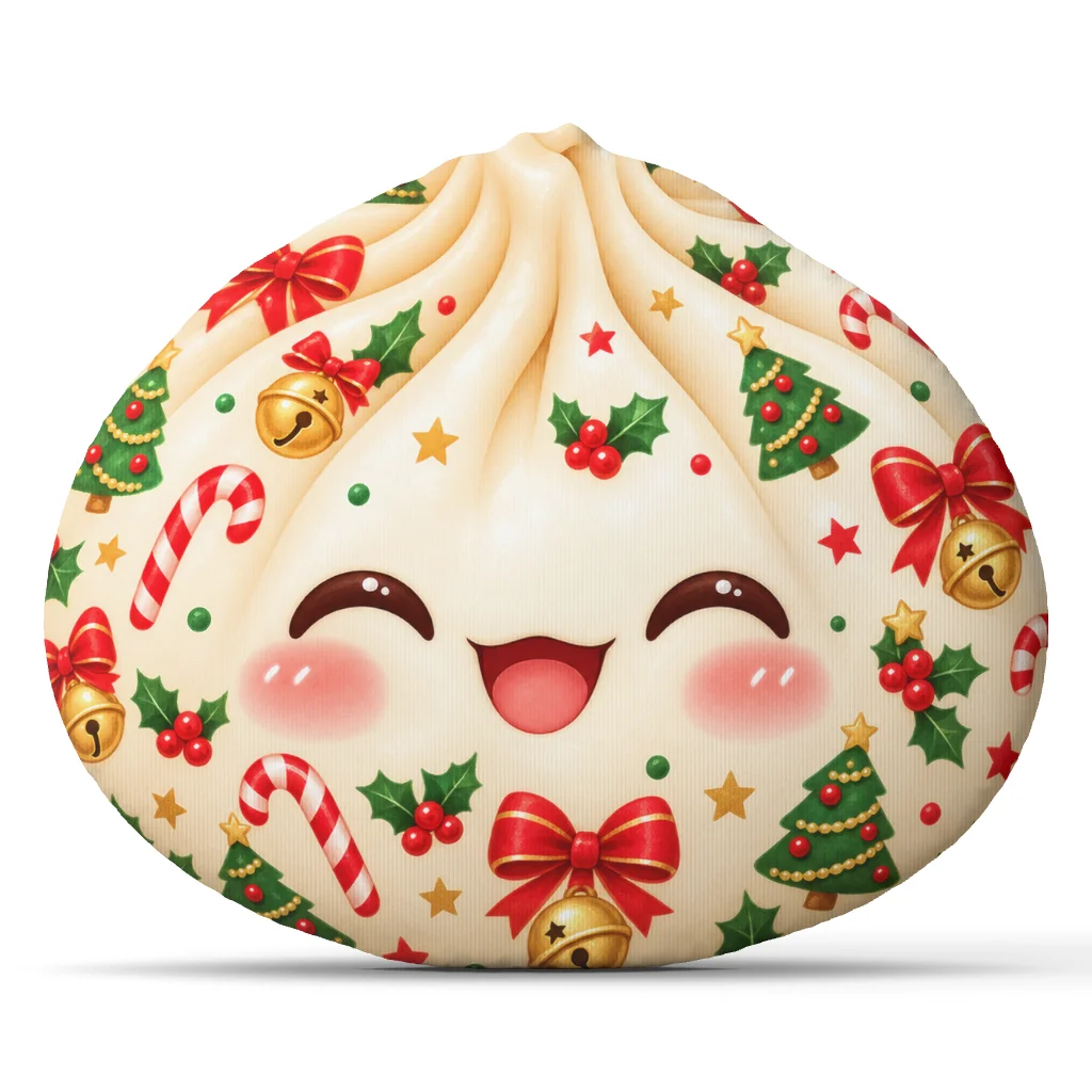 Cute Christmas Bao Dumpling Pillow Kawaii Holiday Throw Cushion Shaped Stuffed Home Decor Xmas Gift for Festive Food Lovers
