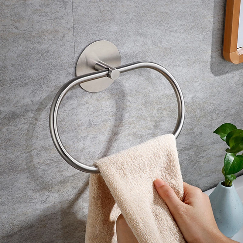 1PC Chrome Self Adhesive Towel Ring Wall Mount Holder Bathroom Hand Towel