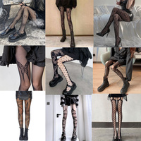 1Pair Sexy Women Print Stockings Y2K Black Heart Butterfly Thin Thight High Stockings Lolita Pantyhose Over Knee Sexy Stockings
