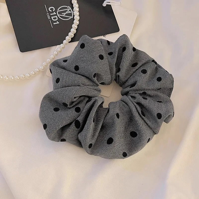 AISHG Polka Dot Hair Ties Rope Women Large Size Heart Bowknot Printed Scrunchies Grey Black Hairband Ponytail Holder Headwear image 6