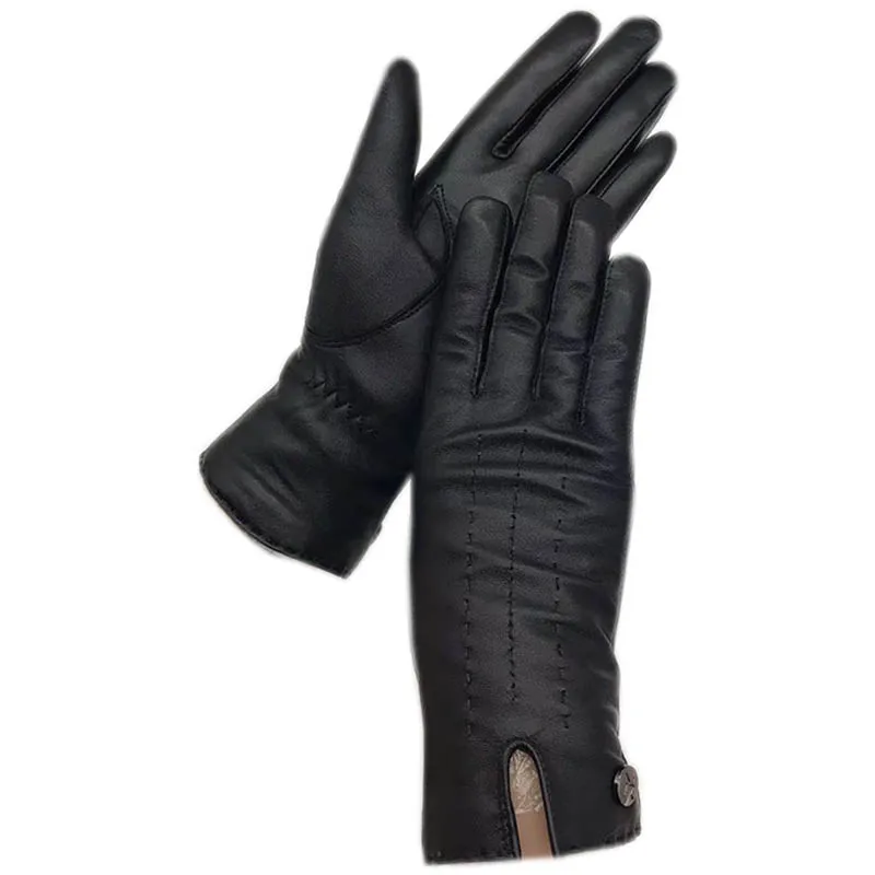 New style touch - screen genuine leather gloves, black sheepskin leather, medium - long length for ladies, genuine leather fashi