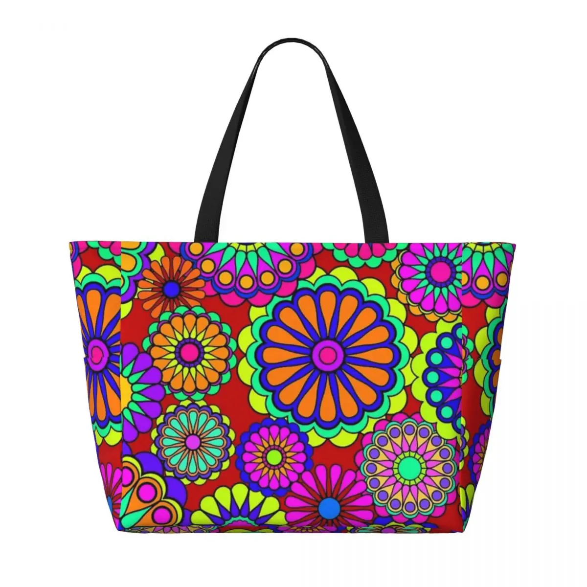 Flower Power-Bolso de mano de estilo Retro Hippy Flowers para playa, bolso de hombro deportivo para compras con personalidad, patrón multiestilo