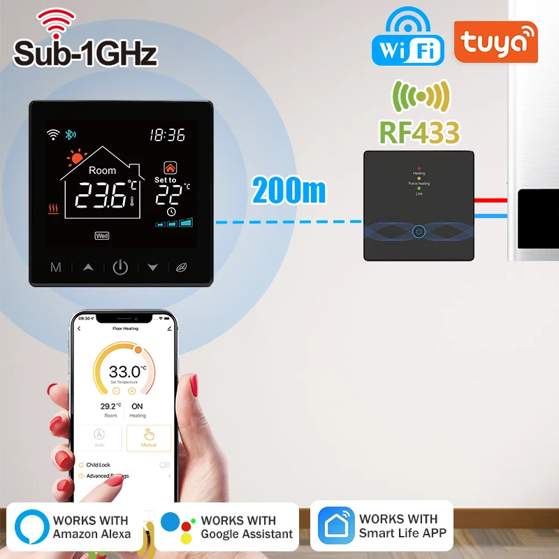 Tuya Smart Home Wifi Thermostat Wireless 433Mhz Gas Boiler Water Heating Temperature Controller Alexa Google Home Smart Life