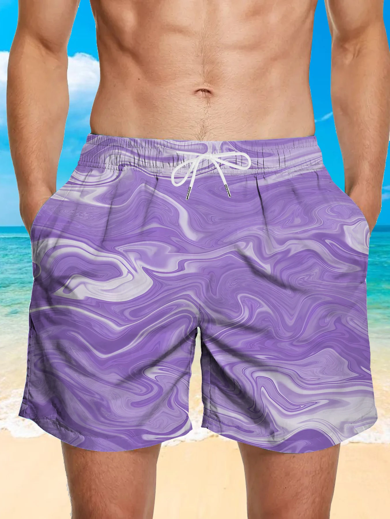 

Travel Beach Board Shorts Men Full Digital Print Quick Dry Lightweight Trousers