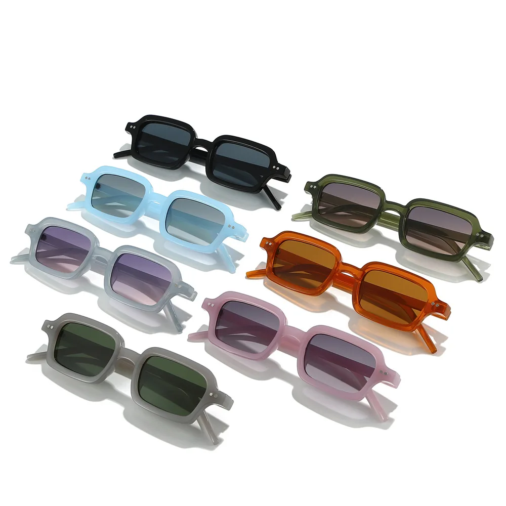 JNPCXI جديد ريترو صغير مستطيل هلام نظارات شمسية ملونة النساء ظلال UV400 موضة المسامير الرجال فاسق التدرج نظارات شمسية #4