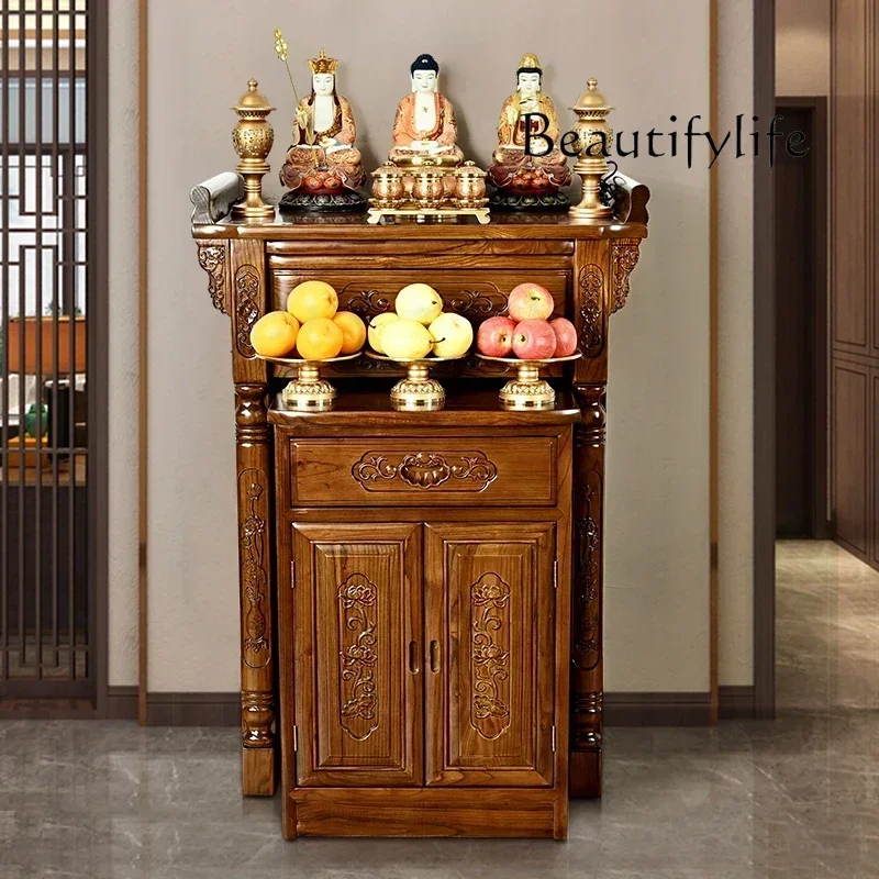 

Solid Wood Altar Middle Hall Buddha Worship Buddha Cabinet Altar Cabinet Incense Burner Table Chinese Style Buddha Shrine