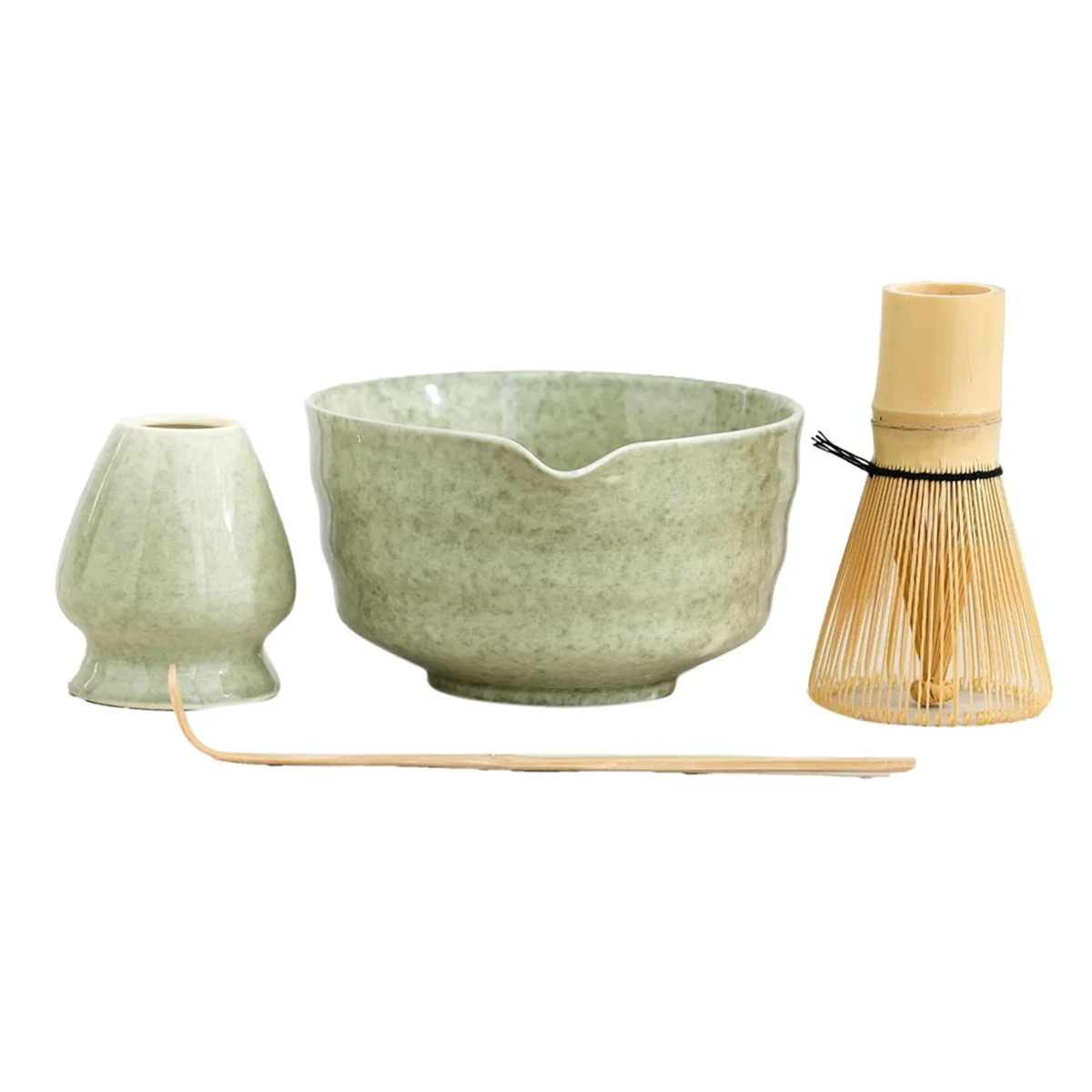 Matcha-set, Japans theeservies inclusief Matcha-kom met uitloop, Matcha-houder, bamboe Matcha en bamboeschep