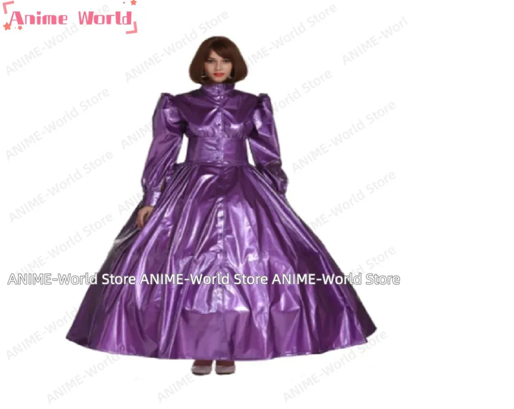 

《Custom Size》Girly French Goth Punk Purple PVC Prom Dress Dress Uniform Crossdress Cosplay Costume Adult Women Fantasy Carnival