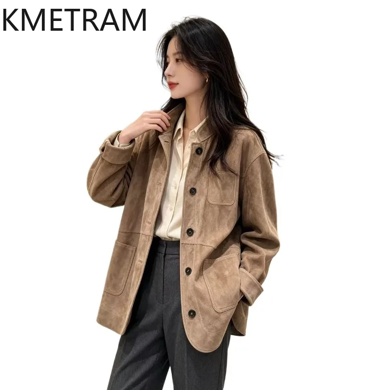 KMETRAM Double-sided Leather Jacket Woman Crossbreed Sheep Suede Genuine Leather Coat Thicken Jacket of Woman Old Money Style 자켓