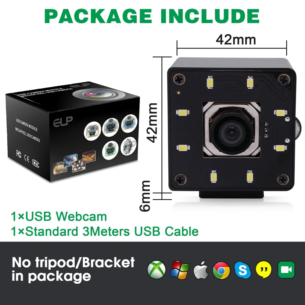 ELP 4K Autofocus USB Camera Ultra HD IMX415 Day&Night Vision Webcam with IR LEDs for Home Security